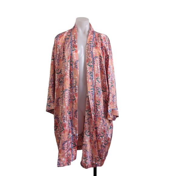 New J. Crew Size XXL Drapey Robe Pink Meadow Print Open Front Long Sleeves - Picture 1 of 7